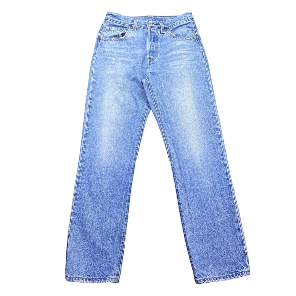 Levis 501 Premium Light Wash High Rise Straight Leg Jeans Sz 25 Button Fly Retro